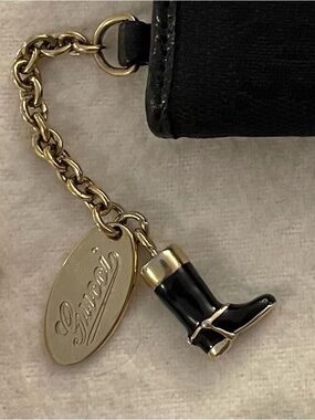 Gucci Vintage Authentic Black Compact Wallet with Gold Charms
